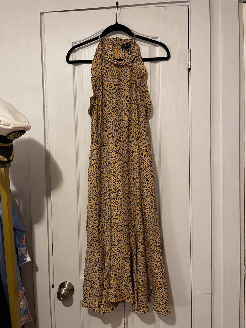 Who What Wear Tan Leopard Halter Maxi Dress